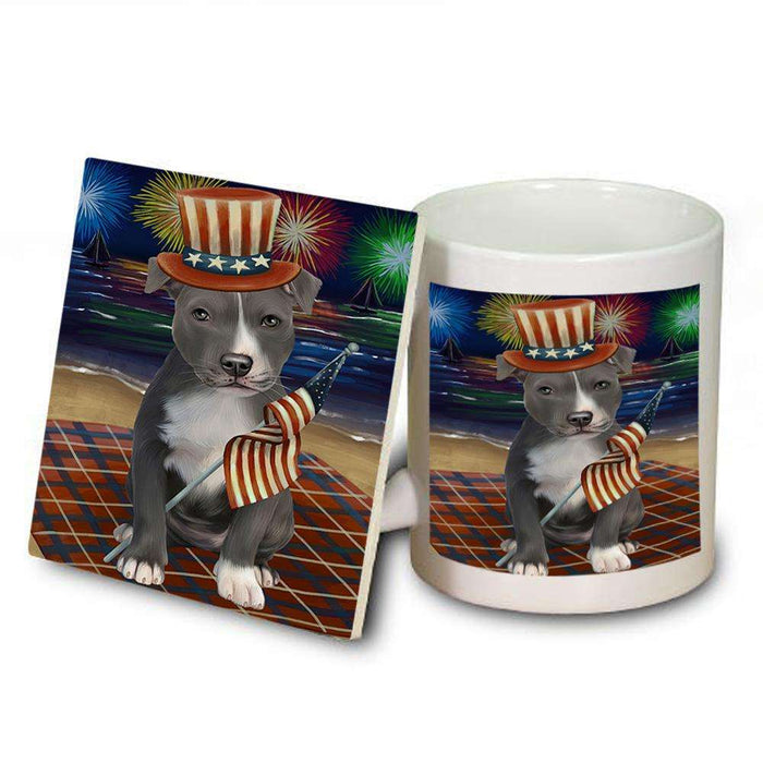 4th of July Independence Day Firework American Staffordshire Terrier Dog Mug and Coaster Set MUC51995