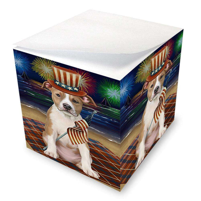 4th of July Independence Day Firework American Staffordshire Terrier Dog Note Cube NOC52004