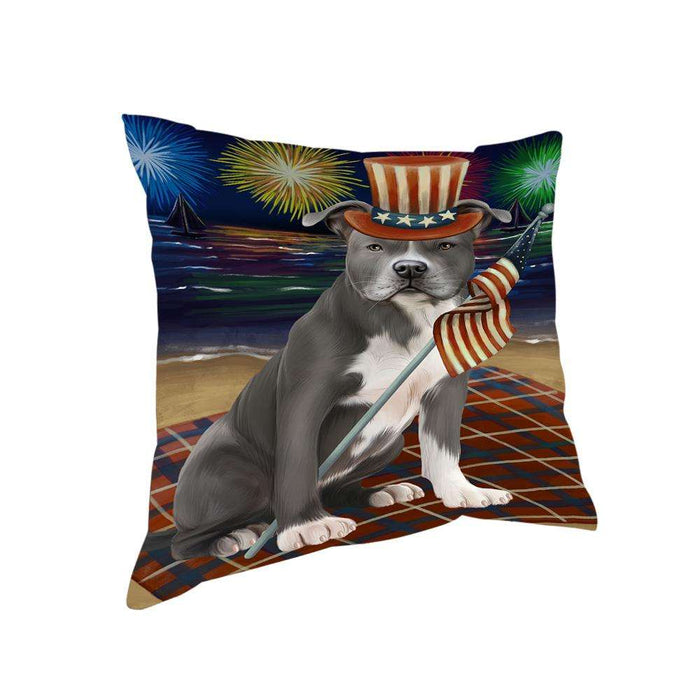 4th of July Independence Day Firework American Staffordshire Terrier Dog Pillow PIL64368