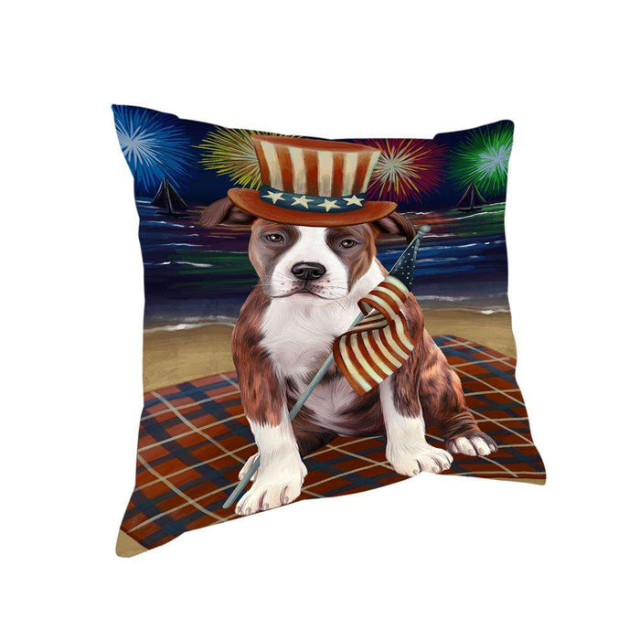 4th of July Independence Day Firework American Staffordshire Terrier Dog Pillow PIL64388
