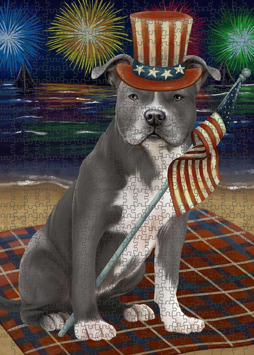 4th of July Independence Day Firework American Staffordshire Terrier Dog Puzzle with Photo Tin PUZL61104