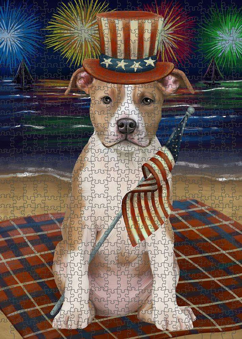 4th of July Independence Day Firework American Staffordshire Terrier Dog Puzzle with Photo Tin PUZL61113