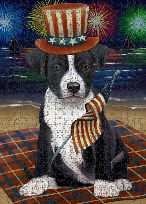 4th of July Independence Day Firework American Staffordshire Terrier Dog Puzzle with Photo Tin PUZL61116