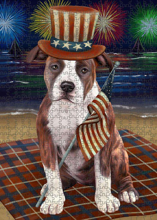 4th of July Independence Day Firework American Staffordshire Terrier Dog Puzzle with Photo Tin PUZL61119