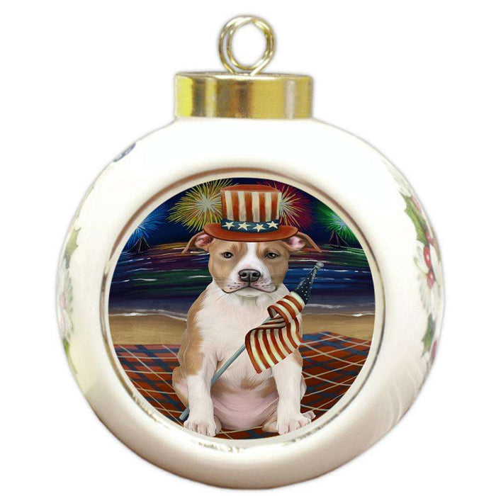 4th of July Independence Day Firework American Staffordshire Terrier Dog Round Ball Christmas Ornament RBPOR52004