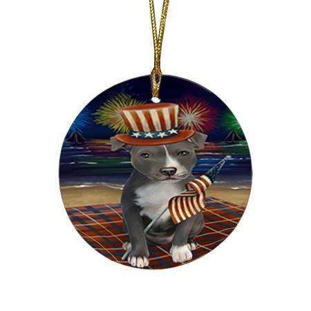 4th of July Independence Day Firework American Staffordshire Terrier Dog Round Flat Christmas Ornament RFPOR51994