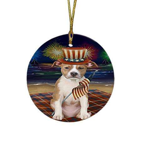 4th of July Independence Day Firework American Staffordshire Terrier Dog Round Flat Christmas Ornament RFPOR51995