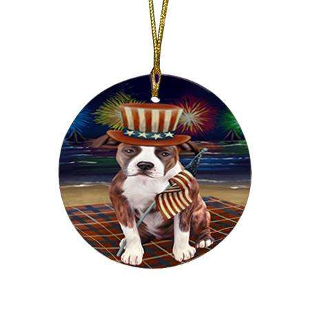4th of July Independence Day Firework American Staffordshire Terrier Dog Round Flat Christmas Ornament RFPOR51997