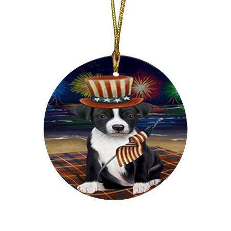 4th of July Independence Day Firework American Staffordshire Terrier Dog Round Flat Christmas Ornament RFPOR52386