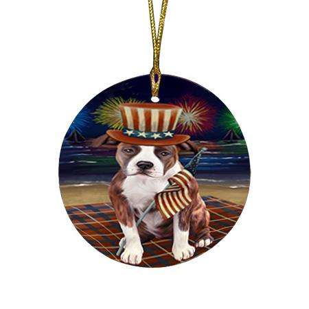 4th of July Independence Day Firework American Staffordshire Terrier Dog Round Flat Christmas Ornament RFPOR52387