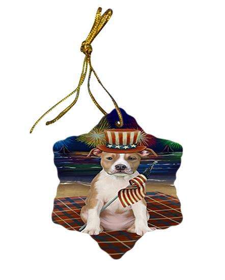 4th of July Independence Day Firework American Staffordshire Terrier Dog Star Porcelain Ornament SPOR51995