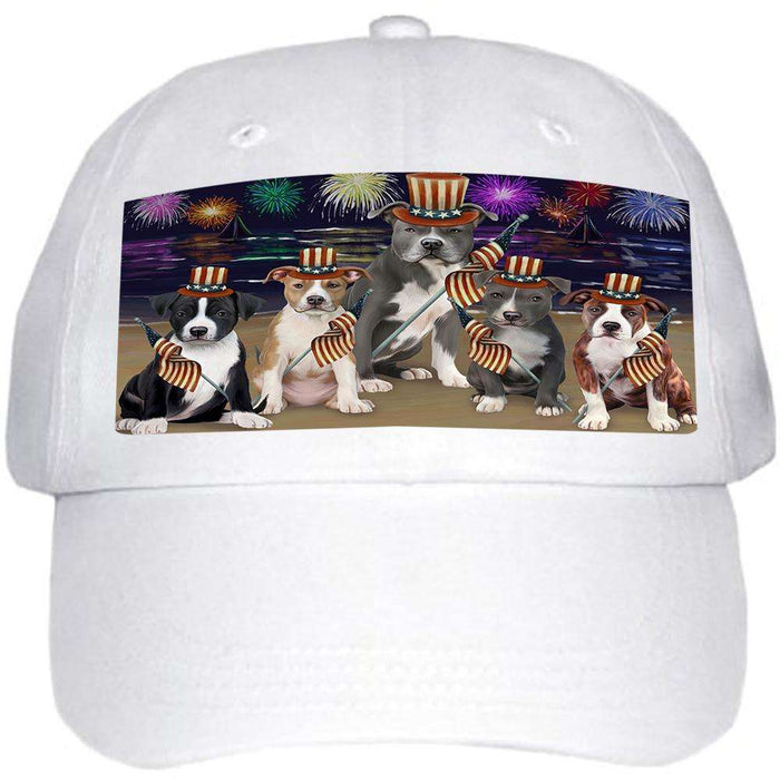 4th of July Independence Day Firework American Staffordshire Terriers Dog Ball Hat Cap HAT59895