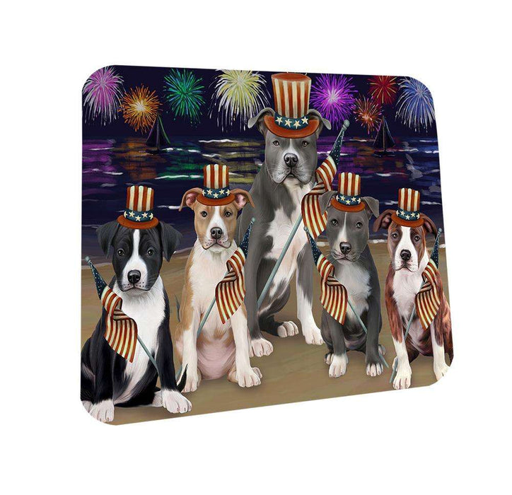 4th of July Independence Day Firework American Staffordshire Terriers Dog Coasters Set of 4 CST51961