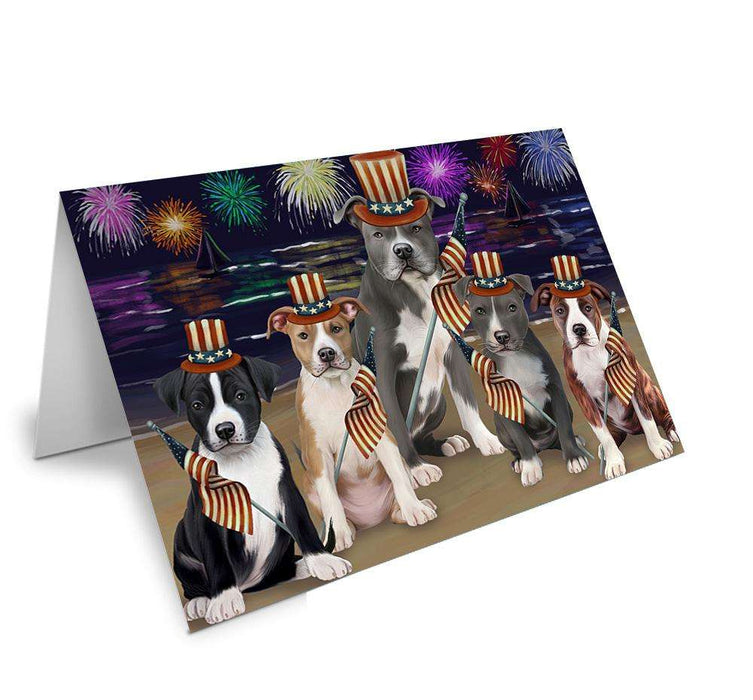 4th of July Independence Day Firework American Staffordshire Terriers Dog Handmade Artwork Assorted Pets Greeting Cards and Note Cards with Envelopes for All Occasions and Holiday Seasons GCD61205