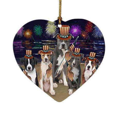 4th of July Independence Day Firework American Staffordshire Terriers Dog Heart Christmas Ornament HPOR52002