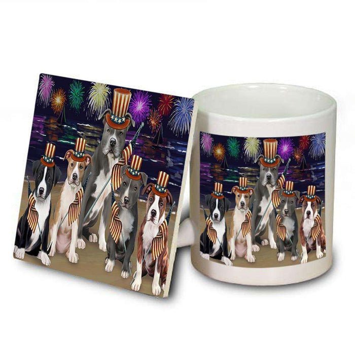 4th of July Independence Day Firework American Staffordshire Terriers Dog Mug and Coaster Set MUC51994