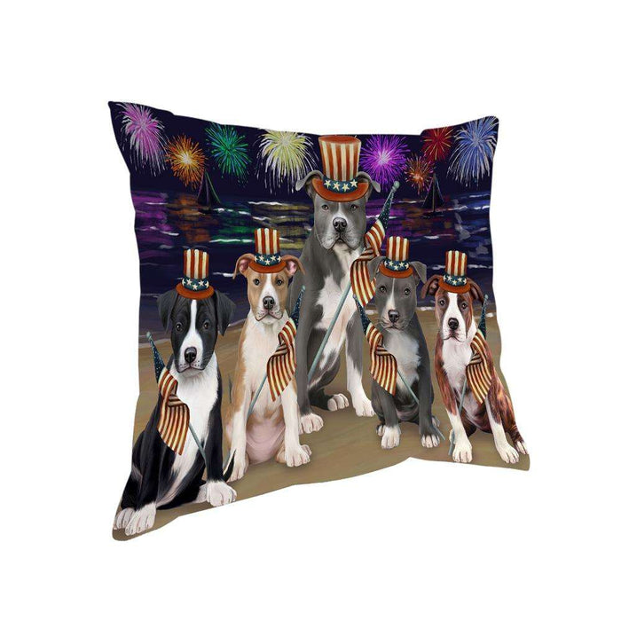 4th of July Independence Day Firework American Staffordshire Terriers Dog Pillow PIL64372