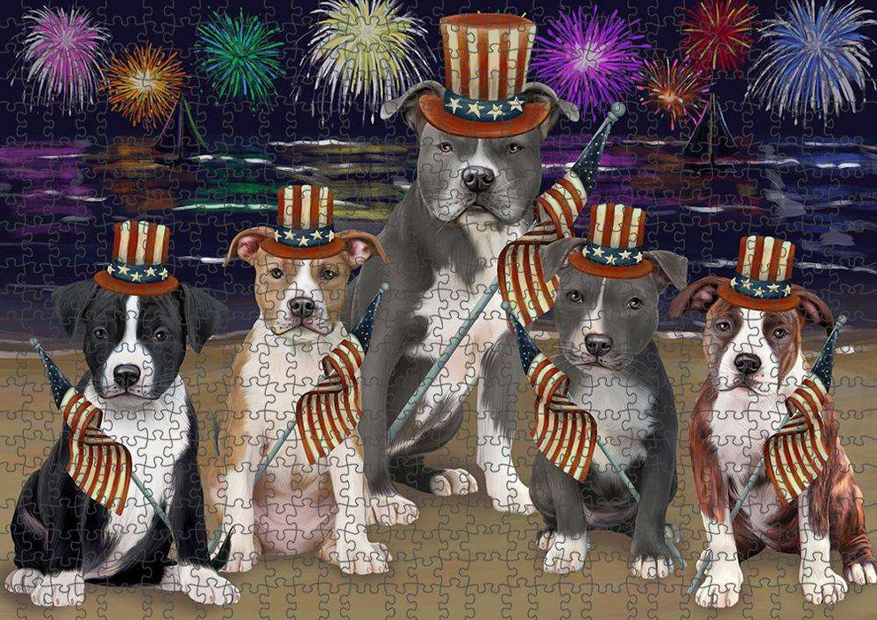 4th of July Independence Day Firework American Staffordshire Terriers Dog Puzzle with Photo Tin PUZL61107
