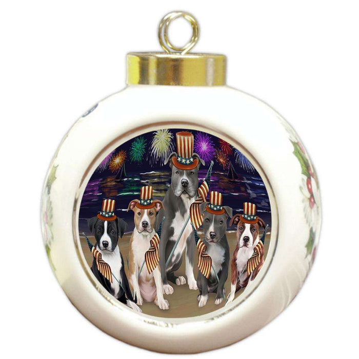 4th of July Independence Day Firework American Staffordshire Terriers Dog Round Ball Christmas Ornament RBPOR52002