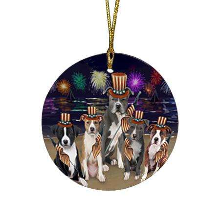 4th of July Independence Day Firework American Staffordshire Terriers Dog Round Flat Christmas Ornament RFPOR51993