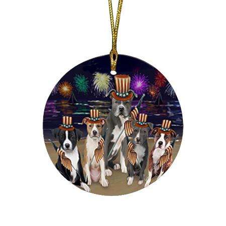 4th of July Independence Day Firework American Staffordshire Terriers Dog Round Flat Christmas Ornament RFPOR52383
