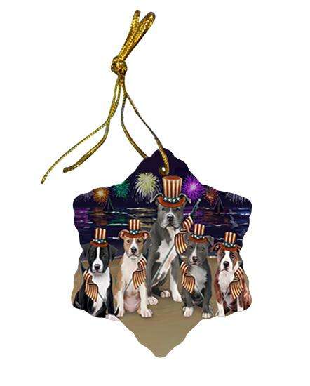4th of July Independence Day Firework American Staffordshire Terriers Dog Star Porcelain Ornament SPOR52383