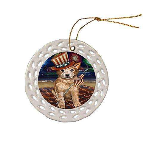 4th of July Independence Day Firework Australian Cattle Dog Ceramic Doily Ornament DPOR48715