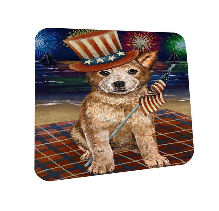 4th of July Independence Day Firework Australian Cattle Dog Coasters Set of 4 CST48674