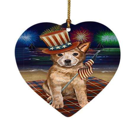 4th of July Independence Day Firework Australian Cattle Dog Heart Christmas Ornament HPOR48715