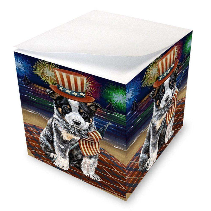 4th of July Independence Day Firework Australian Cattle Dog Note Cube NOC48164