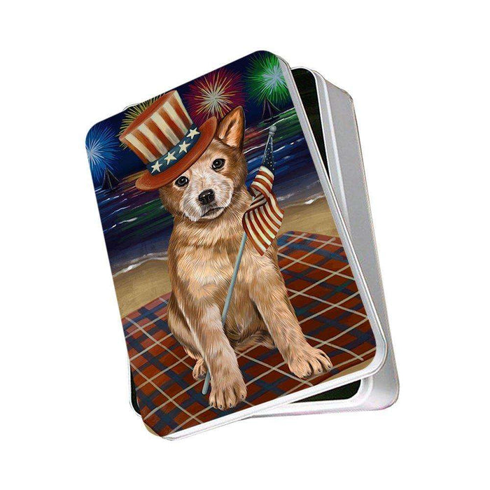 4th of July Independence Day Firework Australian Cattle Dog Photo Storage Tin PITN48715