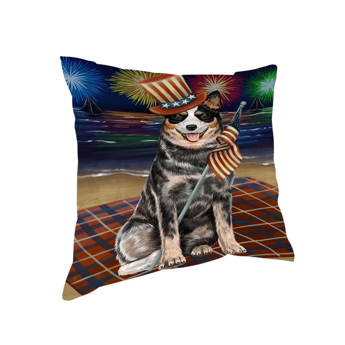 4th of July Independence Day Firework Australian Cattle Dog Pillow PIL48700