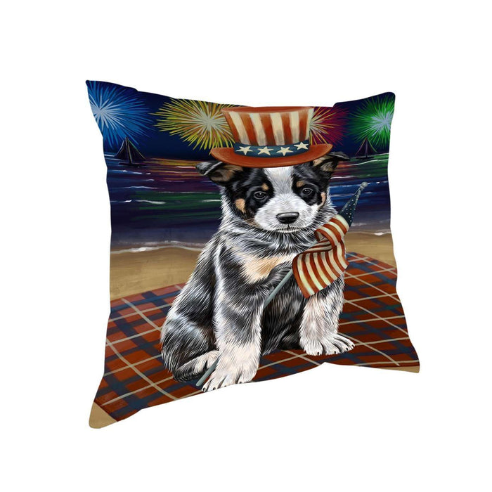 4th of July Independence Day Firework Australian Cattle Dog Pillow PIL48708