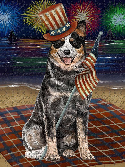 4th of July Independence Day Firework Australian Cattle Dog Puzzle with Photo Tin PUZL48339