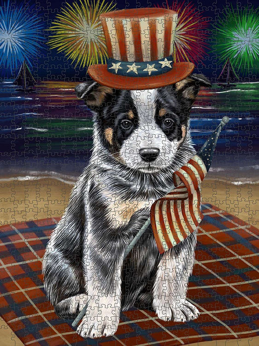 4th of July Independence Day Firework Australian Cattle Dog Puzzle with Photo Tin PUZL48345