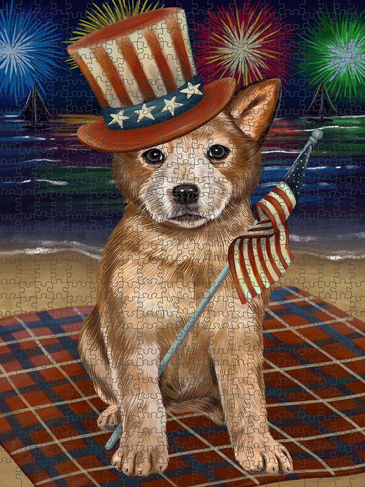 4th of July Independence Day Firework Australian Cattle Dog Puzzle with Photo Tin PUZL49851 (300 pc.)