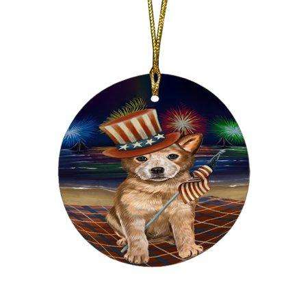 4th of July Independence Day Firework Australian Cattle Dog Round Christmas Ornament RFPOR48706