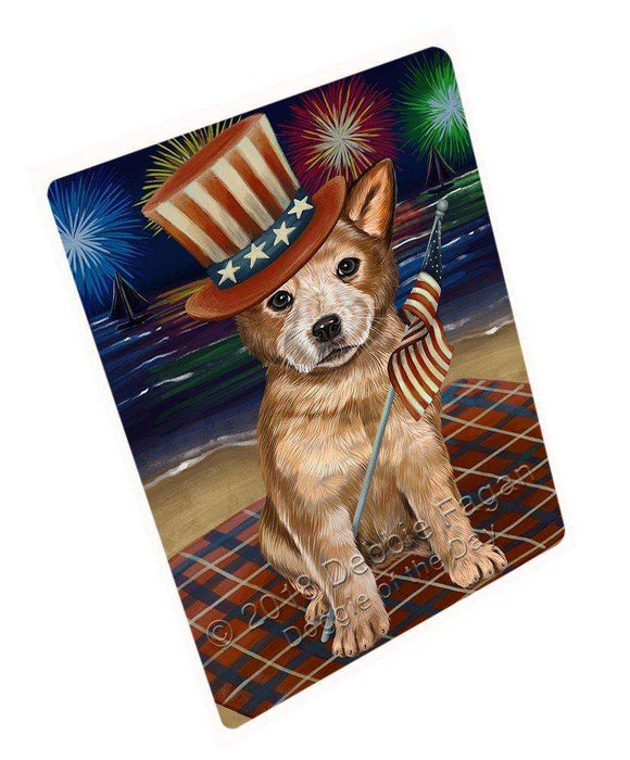 4th of July Independence Day Firework Australian Cattle Dog Tempered Cutting Board C49839 (Large)