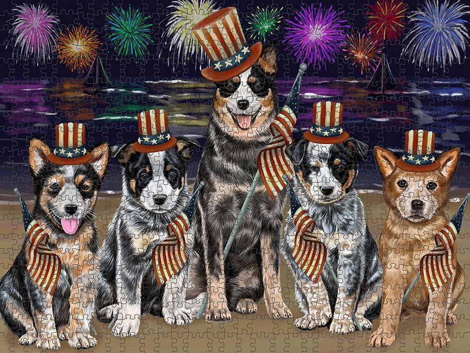 4th of July Independence Day Firework Australian Cattle Dogs Puzzle with Photo Tin PUZL48342