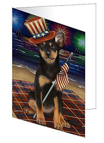 4th of July Independence Day Firework Australian Kelpies Dog Handmade Artwork Assorted Pets Greeting Cards and Note Cards with Envelopes for All Occasions and Holiday Seasons GCD50177