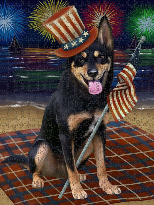 4th of July Independence Day Firework Australian Kelpies Dog Puzzle with Photo Tin PUZL48348