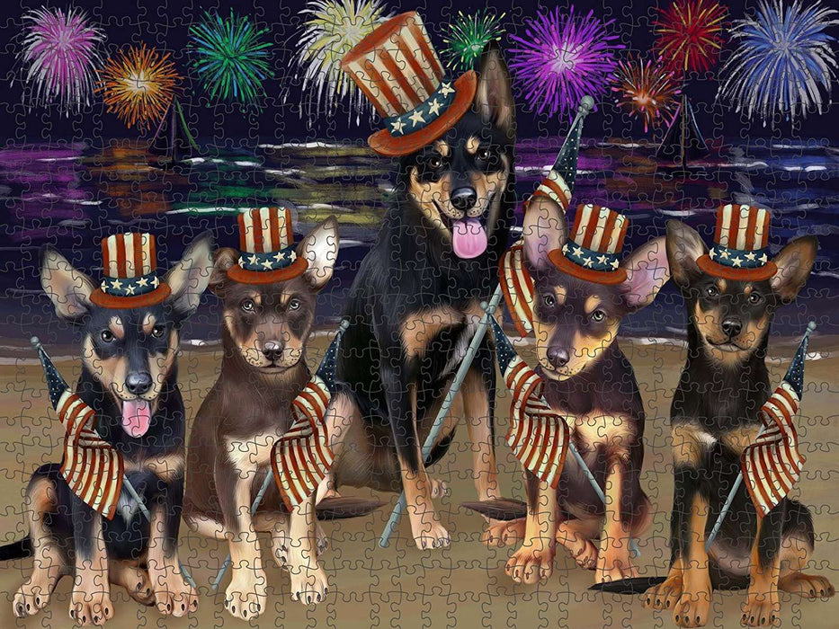 4th of July Independence Day Firework Australian Kelpies Dog Puzzle with Photo Tin PUZL48351