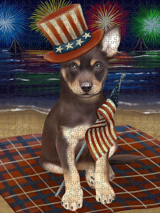 4th of July Independence Day Firework Australian Kelpies Dog Puzzle with Photo Tin PUZL48354