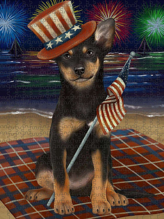 4th of July Independence Day Firework Australian Kelpies Dog Puzzle with Photo Tin PUZL49854 (300 pc.)