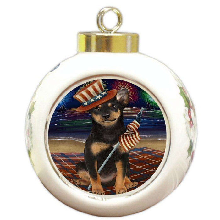 4th of July Independence Day Firework Australian Kelpies Dog Round Ball Christmas Ornament RBPOR48716