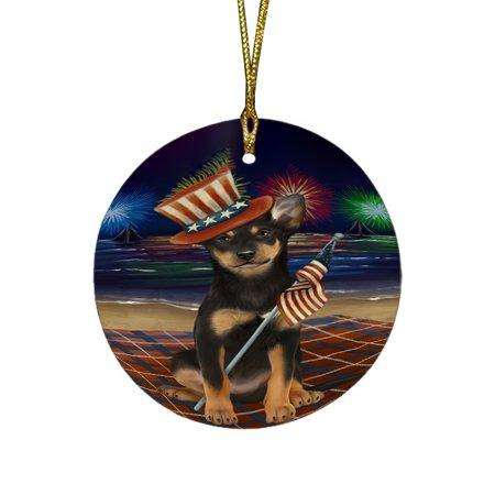 4th of July Independence Day Firework Australian Kelpies Dog Round Christmas Ornament RFPOR48707