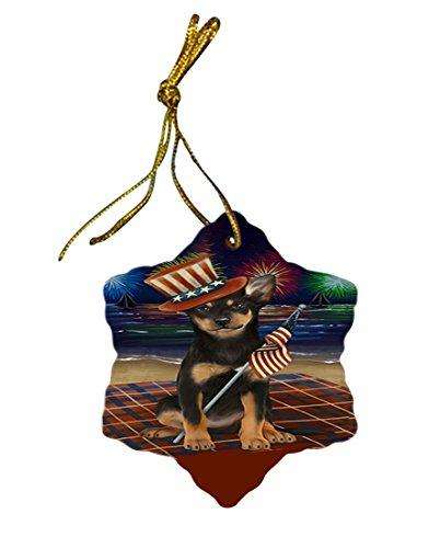 4th of July Independence Day Firework Australian Kelpies Dog Star Porcelain Ornament SPOR48708