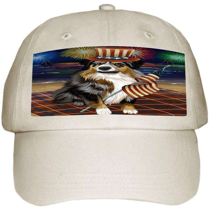 4th of July Independence Day Firework Australian Shepherd Dog Ball Hat Cap HAT48240