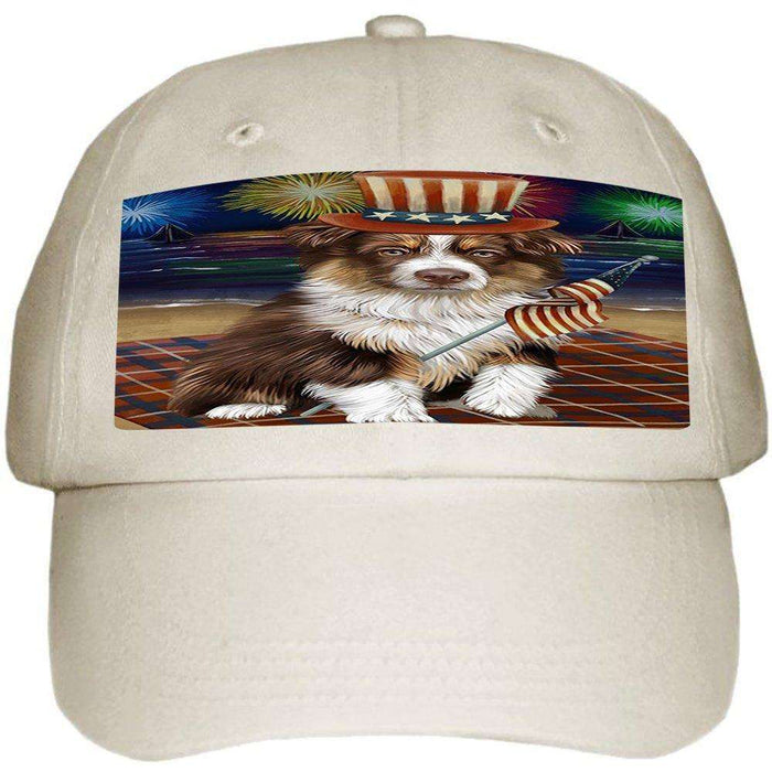 4th of July Independence Day Firework Australian Shepherd Dog Ball Hat Cap HAT49884