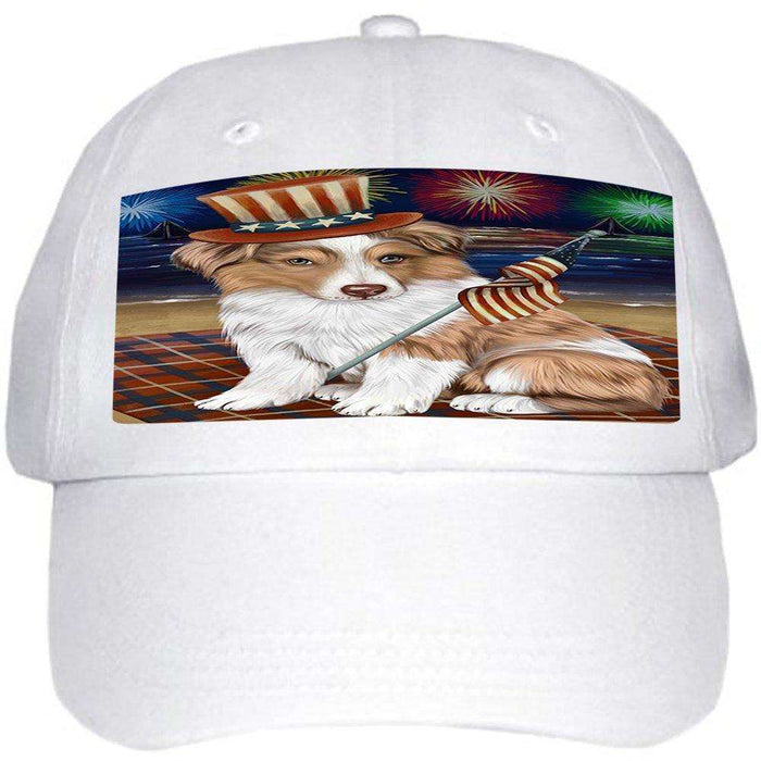 4th of July Independence Day Firework Australian Shepherd Dog Ball Hat Cap HAT49887